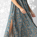 Natural Life patti side slit teal Cream Mixed Floral maxi dress size large Photo 0