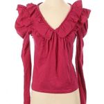 Anthropologie  Dark Pink Ruffled V-Neck Top Long Sleeve Size XXS Photo 1