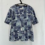 Denim & Co  Abstract Print Short Sleeve Blouse Shirt Womens XS Blue Photo 0