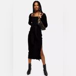 Topshop  Long Sleeve Square Neck Belted Jersey Ribbed Midi Dress in‎ Black Size 4 Photo 5
