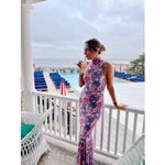 CAROLINE CONSTAS Blue Floral Mock Neck Sleeveless Trumpet Brigitta Gown Size M Size M Photo 11