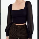 Urban Outfitters  Black Lena Sheer Sleeve Square Neck Top Photo 0