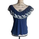 Anthropologie Moulinette Soeurs Embroidered Nautical Navy Sz Medium Top Photo 5