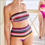 Aerie High Waisted Contrast Stripe Bikini Bottoms Size XS Swimsuit Pink Summer Photo 1