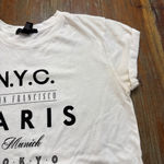 Forever 21 Women's Short Sleeve Tee S White Black City Print/Traveler Photo 2