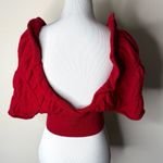 Anthropologie Moth  Red Wool Ruffle Shoulder Crop Sweater Photo 3