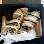 Just Cavalli  women's 39 EU gold braided strappy buckle chunky heel sandals Photo 0