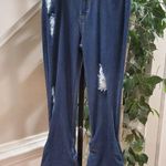 Vibrant  Womens Stacked Blue Denim Rayon Distressed Pockets Pull On Jeans Large Photo 0