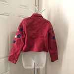 New Look Y2K Red PU leather moto biker bomber motorcycle jacket blue white floral embroidery silver zip-up front pockets #western #boho #fairygrunge #cottagecore #stagecoach hippie indie Size M Photo 1