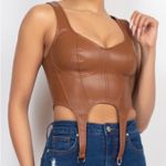 NEW Sexy Brown Faux Leather Bustier Crop Top Photo 3