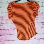 Tommy Hilfiger VTG Y2K 2002 TOMMY JEANS ORANGE NAVY STRIPE LETTUCE LEAF HEM FITTED RIBBED TEE Photo 1