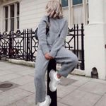 ZARA Wide Leg Ribbed Knit Thick Sweat Pants in Gray Winter Lounge Size Medium Photo 2