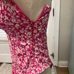 ZARA Pink White Floral Bodysuit Sweetheart Size Medium Flirty Casual Side Zip Photo 2
