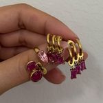 Pink Jewelry Stone Set Adjustable Ring Triple Stone & Triple Hoop Portugal Photo 3
