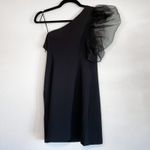 CINQ A SEPT One Shoulder Tulle Puff Sleeve Black Mini Dress Size 4 Photo 6