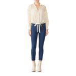 Alexis Ivory Cream Crinkle Chiffon Peasant Zip Front Drawstring Hem Posey Top S Photo 12