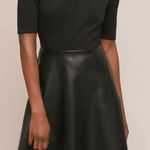 Bailey44 Anthropologie Bailey 44 Parlour Ponte Dress Faux Leather Sz MP Holiday Party Photo 0