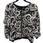 Chico's ‎ traveler collection scrolls bomber jacket- Navy blue/White/Gold SZ 2 Photo 5