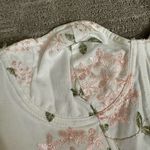 SheIn White Pink Green Floral Embroidery Tie Back Corset Crop Top Small Photo 2