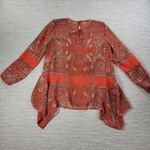 Anthropologie Love Sam Kamala Top Womens L Orange Paisley Peasant Sheer New Photo 2