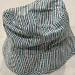 Striped Bucket Hat Blue Green Multicolor Flower Applique Cute Casual Photo 0