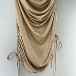 Atlein Dress Beige Ruched Long Sleeve Off Shoulder Designer Midi Dress Size 40 Tan Photo 8