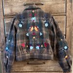 Driftwood  Brown Plaid Jacket with Floral Embroidery Photo 3