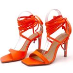 Schutz NEW Bryce Leather Stiletto Sandals Acid Orange Lace-Up Sandals Size 5 Photo 3