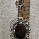 Whiting & Davis Vintage  Black Glass Intaglio Flowers Pendant Silvertone Necklace Photo 8