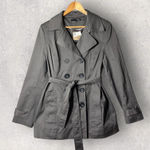 NEW Etam Trench Coat Womens US 12 Gray Double Breasted‎ Belted Stretch Jacket Photo 0