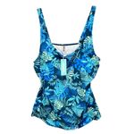 Aqua Eve Tankini Top Women L Blue Tropical Leaves Ruched Tummy Control Beach Size L Photo 1