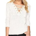 Lovers + Friends Tie Up Yacht Sweater Size Small White Gray 100% Cotton Lace-up Photo 7