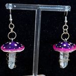 Purple Mushroom Quartz Crystal Dangle Earrings Photo 0