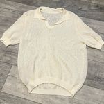 Cream Knit Short Sleeve Collared Sweater See Through Flowers Floral Womens 3X Photo 0