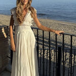 ZARA  Elegant Lace Trim Dress beads cream boho hippie summer beach Photo 0