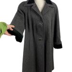 Vintage Jofeld Wool Blend Velvet Trim Black Pea Coat Size Medium Gray Photo 2