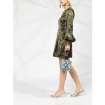 Ganni Satin Green Camo Print Long Sleeve A-Line Mini Dress Photo 5