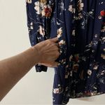 Suzy Shier  Floral Navy Blue pattern dress SZ SP optional roll up sleeves Photo 6