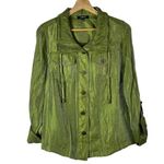 Elementz Green Satin Button Down Shirt Jacket S Photo 0