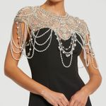 Mac Duggal  11775 Black Draped Pearl Beaded Mermaid Gown Dress Photo 2