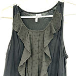 Elle  size small black tank top sleeveless blouse ruffle detail down front center Photo 2