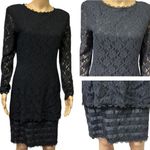 August Silk Vintage  Black Lace Lagenlook Long Sleeve Zip Back Midi Dress Size 6 Photo 1
