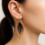 Faux Leather Teardrop Earrings – Double Layer – Bronze & Black – Lightweight Gold Photo 1