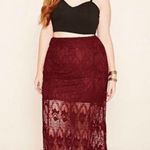 Forever 21 Burgundy Red Floral Lace Crochet Front Slit Maxi Skirt Size Small Photo 4