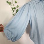 BeachLunchLounge Chambray Button Down Shirt Balloon Sleeves Photo 3