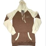 Brown & Cream Hooded Sweatshirt Waffle Knit Tunic Tan Size M Photo 0