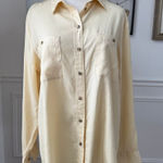 Sanctuary Oversized Butter Yellow Roll Tab Sleeve Button Up Blouse L Photo 0