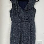 Banana Republic Blue White Spotted Ruffled Wide Leg Jumpsuit Womens 6 Sleeveless Photo 0