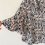 ASTR  Button Front Flare Sleeve Blouse in Leopard Print Blue White Pink Rust - L Photo 3