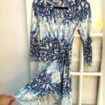 BCBGMAXAZRIA Y2K Adele Blue White Watercolor Paintbrush Wrap Dress Size Small S Photo 3